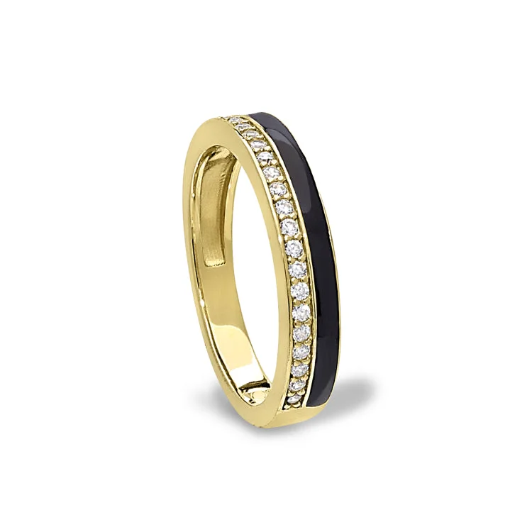 Bridal rings-Gold Vermeil Sterling Silver Micropave Ring with with Black Enamel and Simulated Diamondss