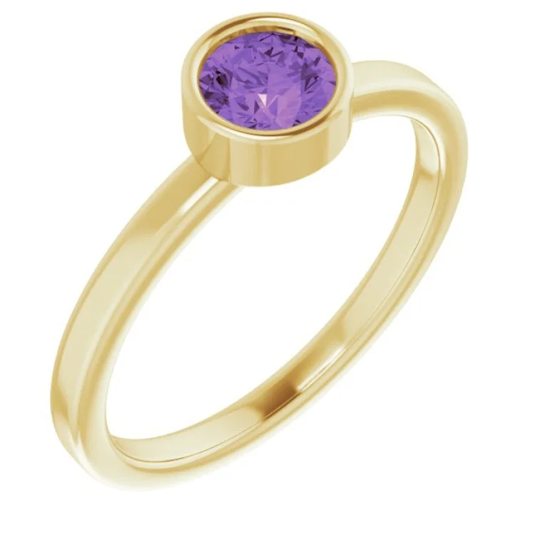 Designer rings for men-14K Yellow 5 mm Natural Amethyst Ring