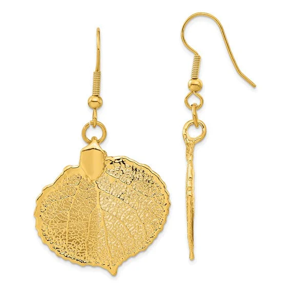 Modern Earrings For Trendy Women-24k Gold Dipped Aspen Leaf Dangle Earrings