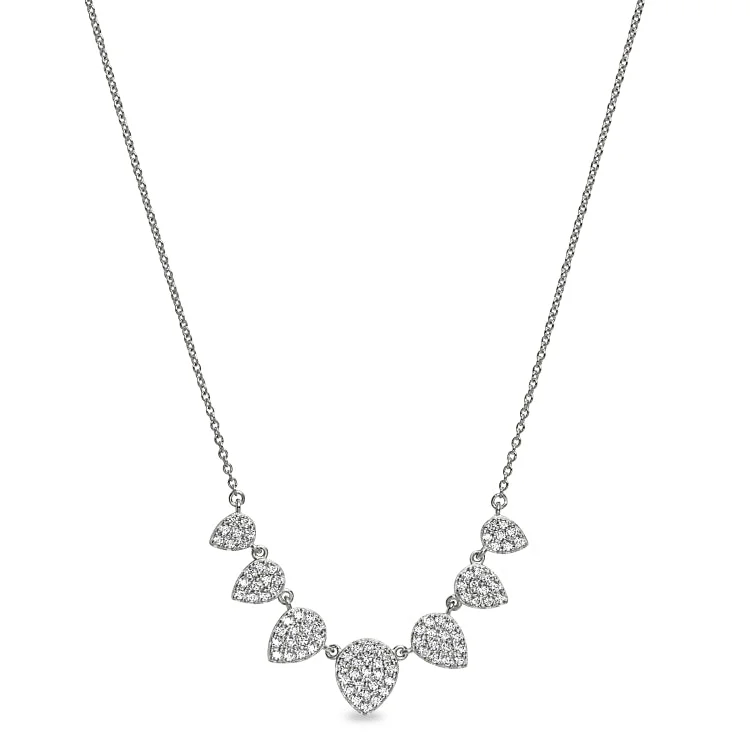 Men’s leather necklace with pendant-Platinum Finish Sterling Silver Micropave 7 Leaves Necklace with Simulated Diamonds on 16"-18" Adjustable Chain