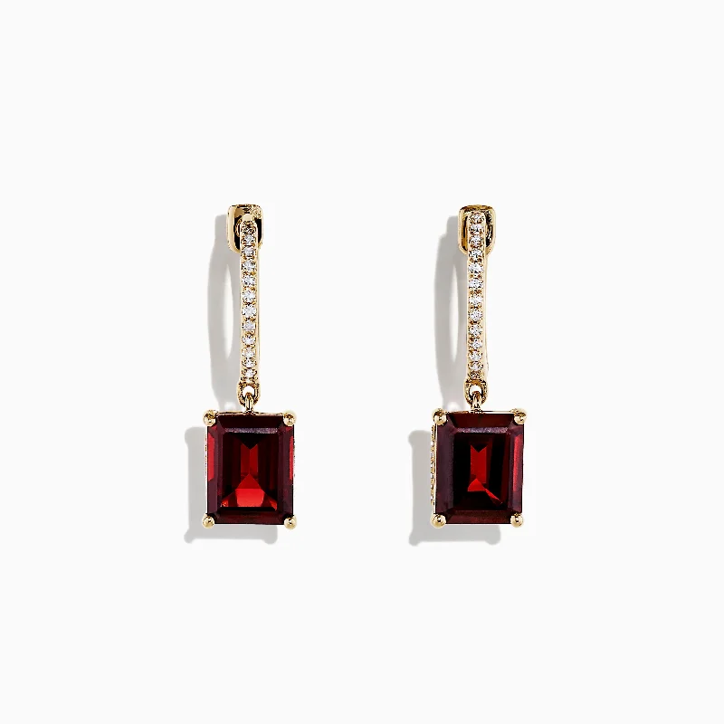 High Fashion Drop Earrings For Statement-Bordeaux 14K Yellow Gold Garnet and Diamond Earrings, 6.04 TCW