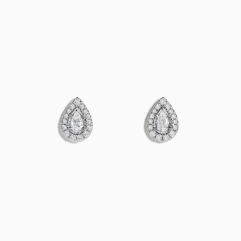 Fashionable Earrings For Evening Looks-Pave Classica 14K White Gold Pear Shape Diamond Halo Earrings 0.45 TCW