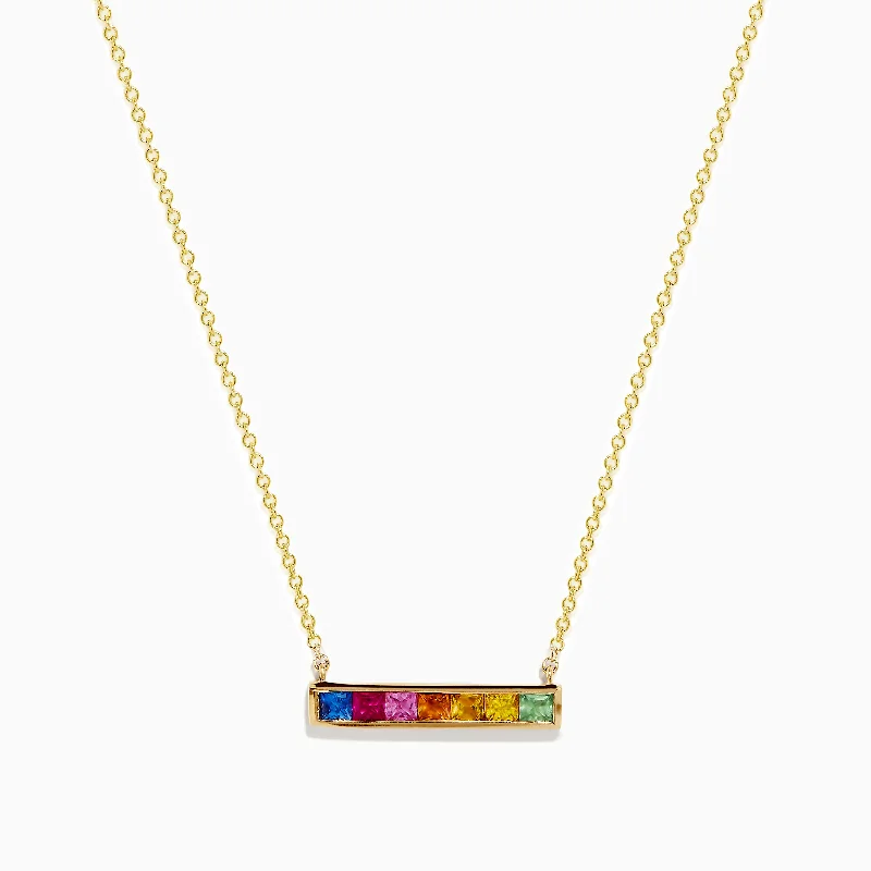 Personalized charm necklaces with initials-Watercolors 14K Yellow Gold Multi Sapphire Necklace