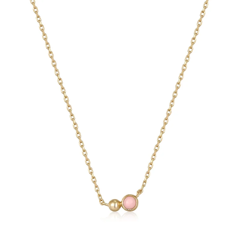 Multi-stone necklaces for women-Rose Quartz Orb Necklace in Yellow Gold by Ania Haie